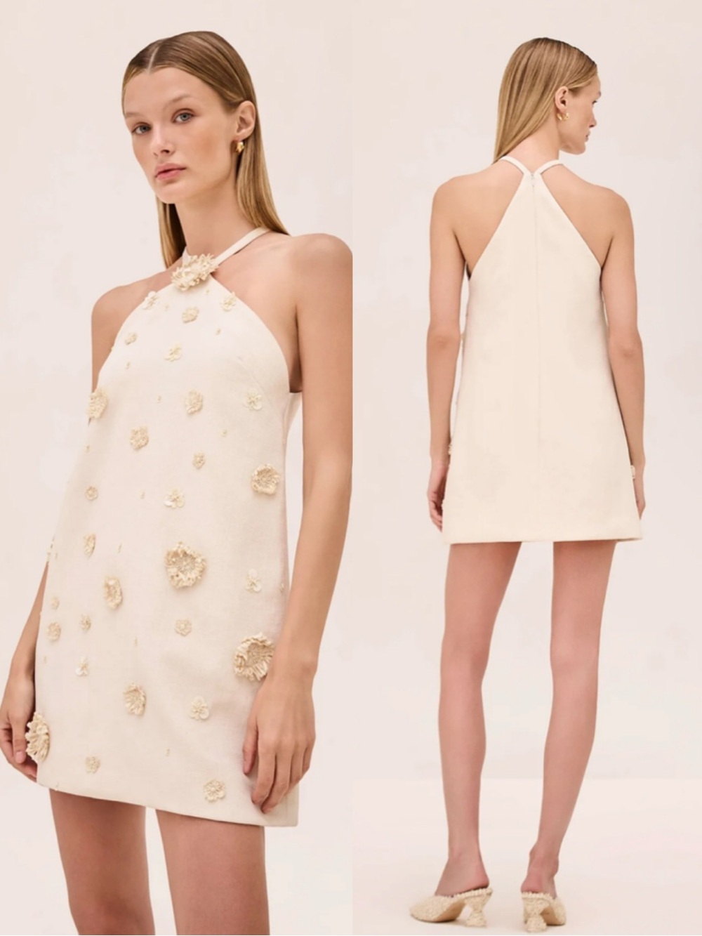 Alexis Milaa Mini Dress with Floral Appliqué Ivory Raffia Size XS NEW! With tags